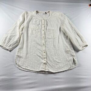 Akemi + Kin Anthropologie White Cotton Dobby Button Down Blouse 3/4 Sleeve Small